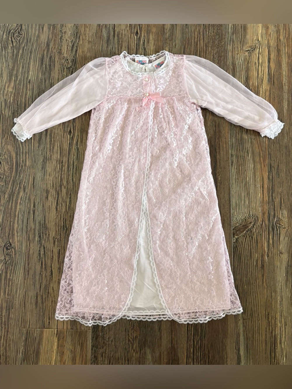 Small Steps 2-Piece Nightgown Robe Set 4T Pink Lace White Pajamas PJs Nightie